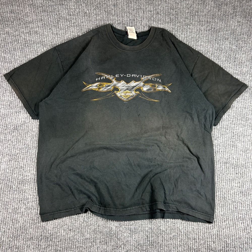 Vintage Harley Davidson Shirt Men's 2XL Faded Distressed Y2K Biker Grunge Flame